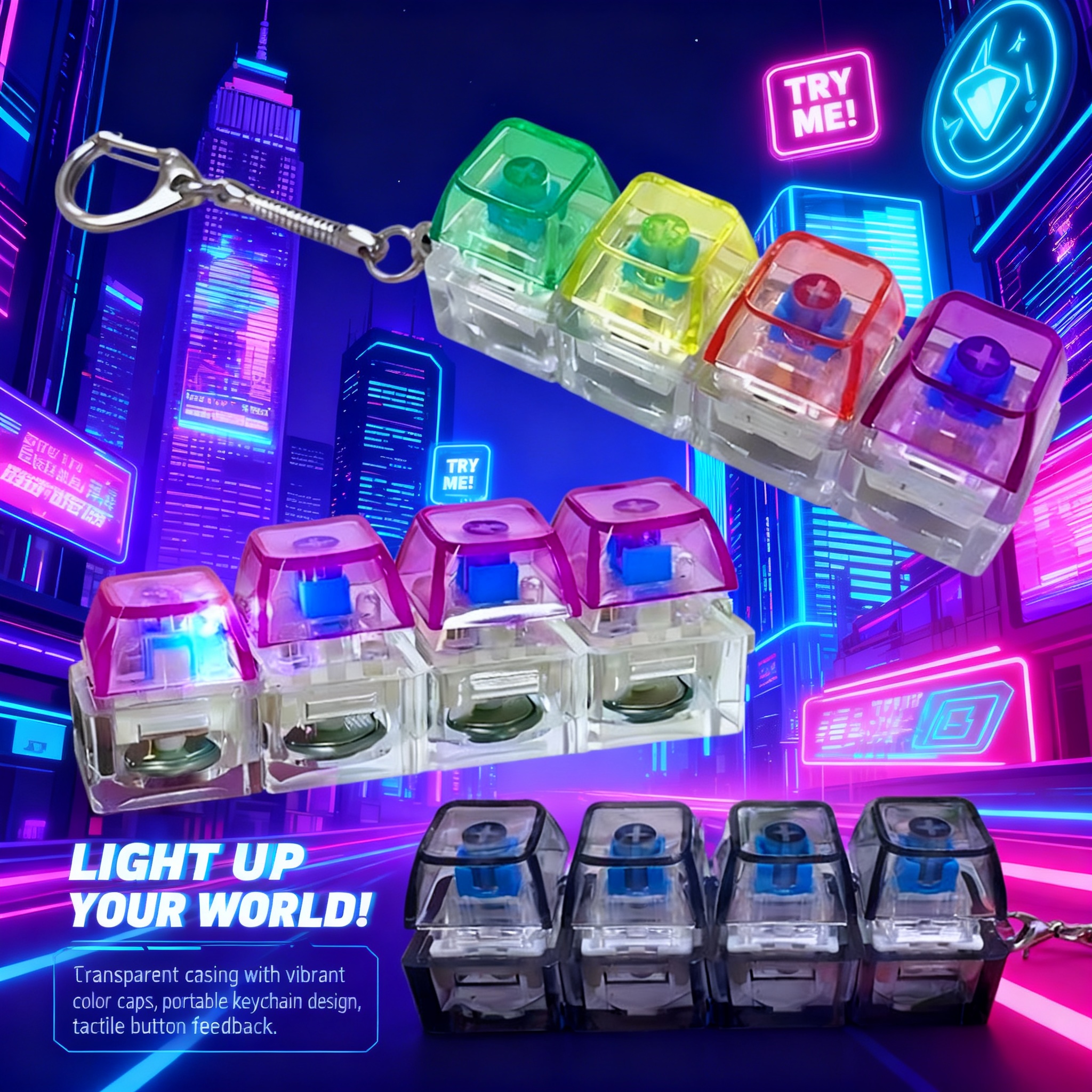 Sensory Fidget Toys - LED Keyboard Keychain Fidget Toy Crystal